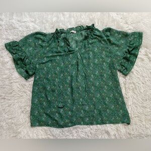 Max Studio Cottagecore Prairie Peasant Green Floral Boho Top Sheer Blouse 2X XXL